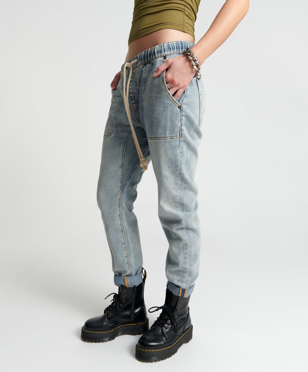 Shabbies Low Waist Drawstring Boyfriend Denim Jeans | Montana