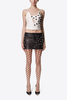 Studded Polka Dot Leather Skirt | Black