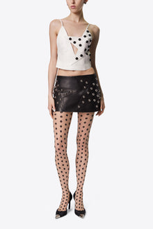 Studded Polka Dot Leather Skirt | Black