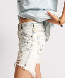 Stevies Low Waist Waist Long Length Boyfriend Denim Shorts | Florence Painted