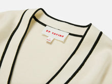 Cotton Cashmere Blended V-Neck Color-Block Knit Cardigan | White