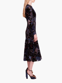 Velvet Burnout Floral Midi Dress | Blue Multi