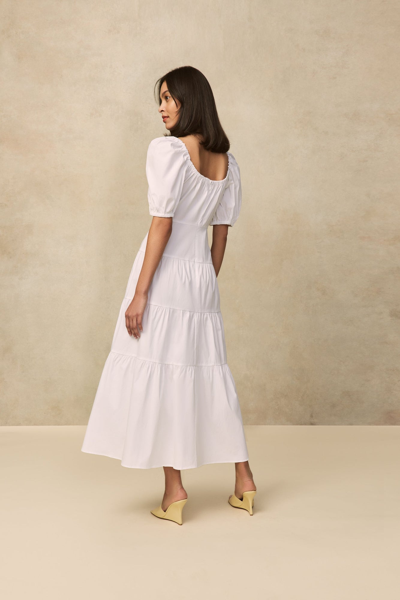 Cotton Poplin Tiered Dress | White