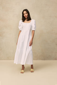 Cotton Poplin Tiered Dress | White
