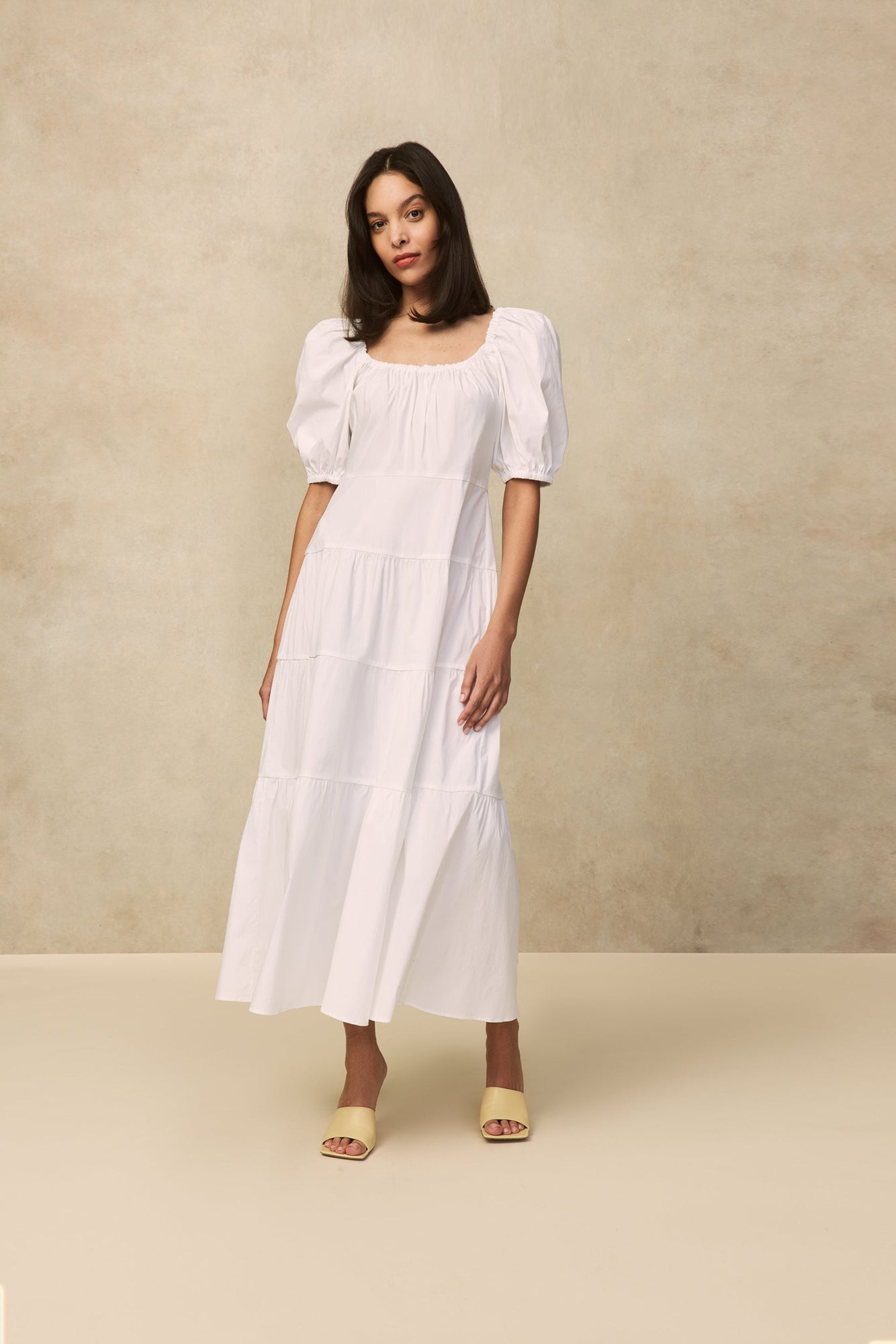 Cotton Poplin Tiered Dress | White