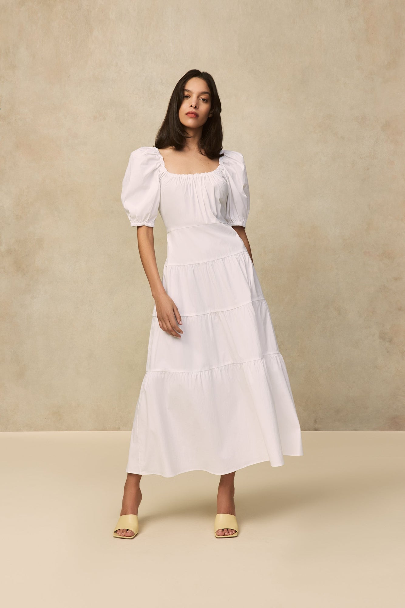 Cotton Poplin Tiered Dress | White