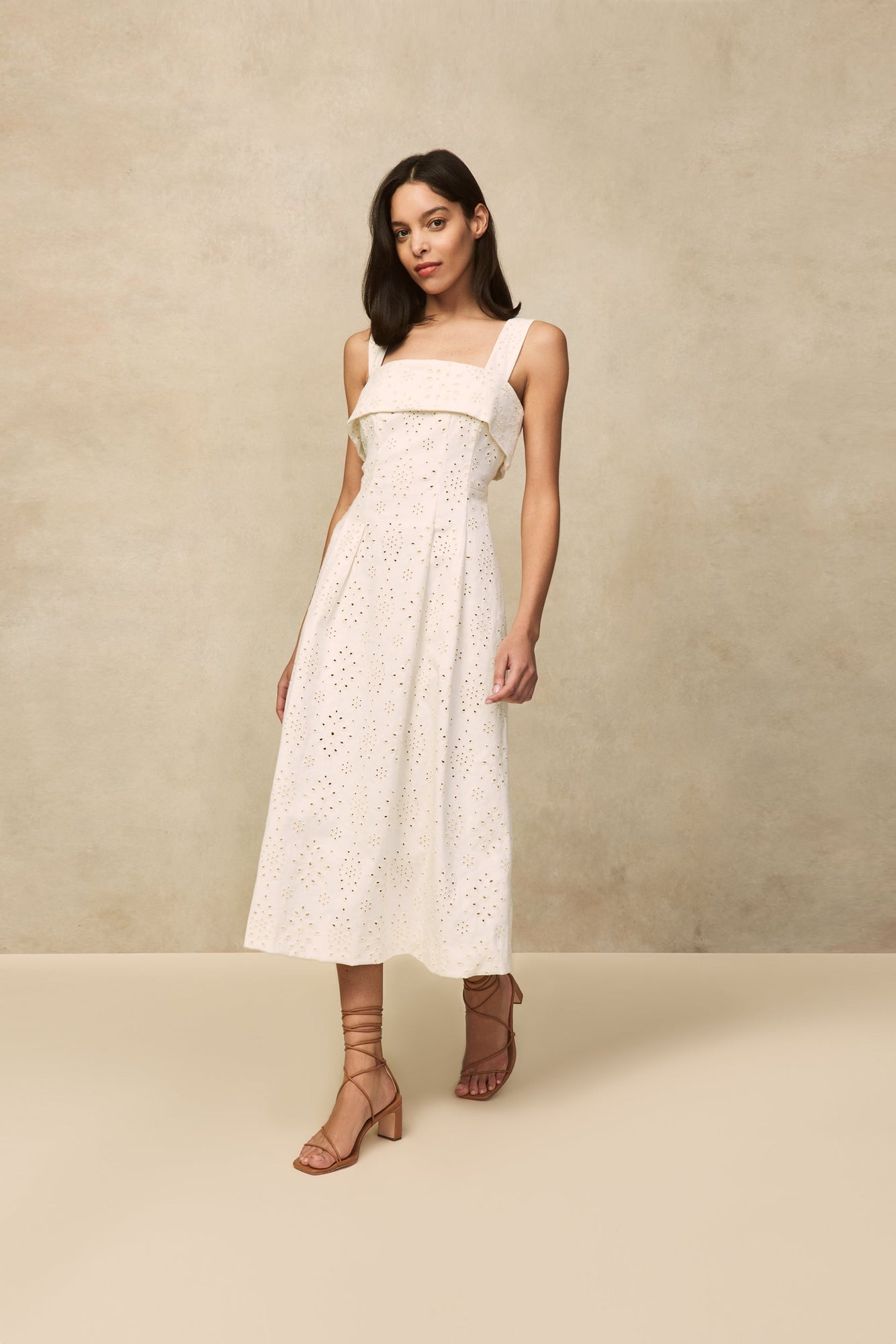 Cotton Eyelet Midi Dress | Ivory