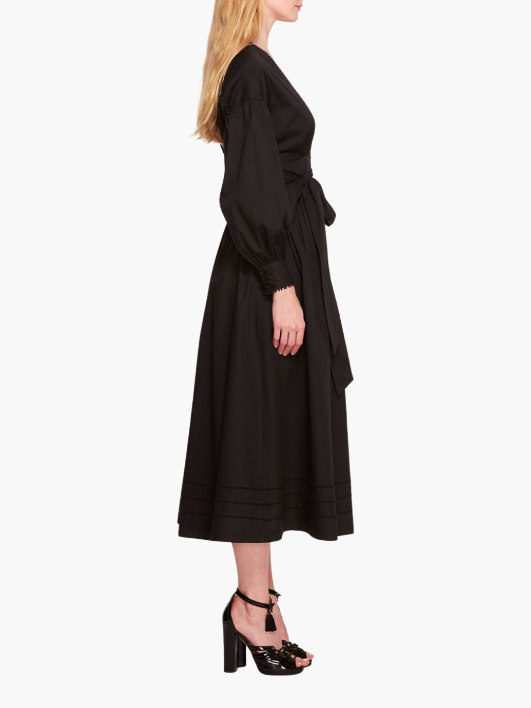 Poplin Midi V-Neck Dress | Black
