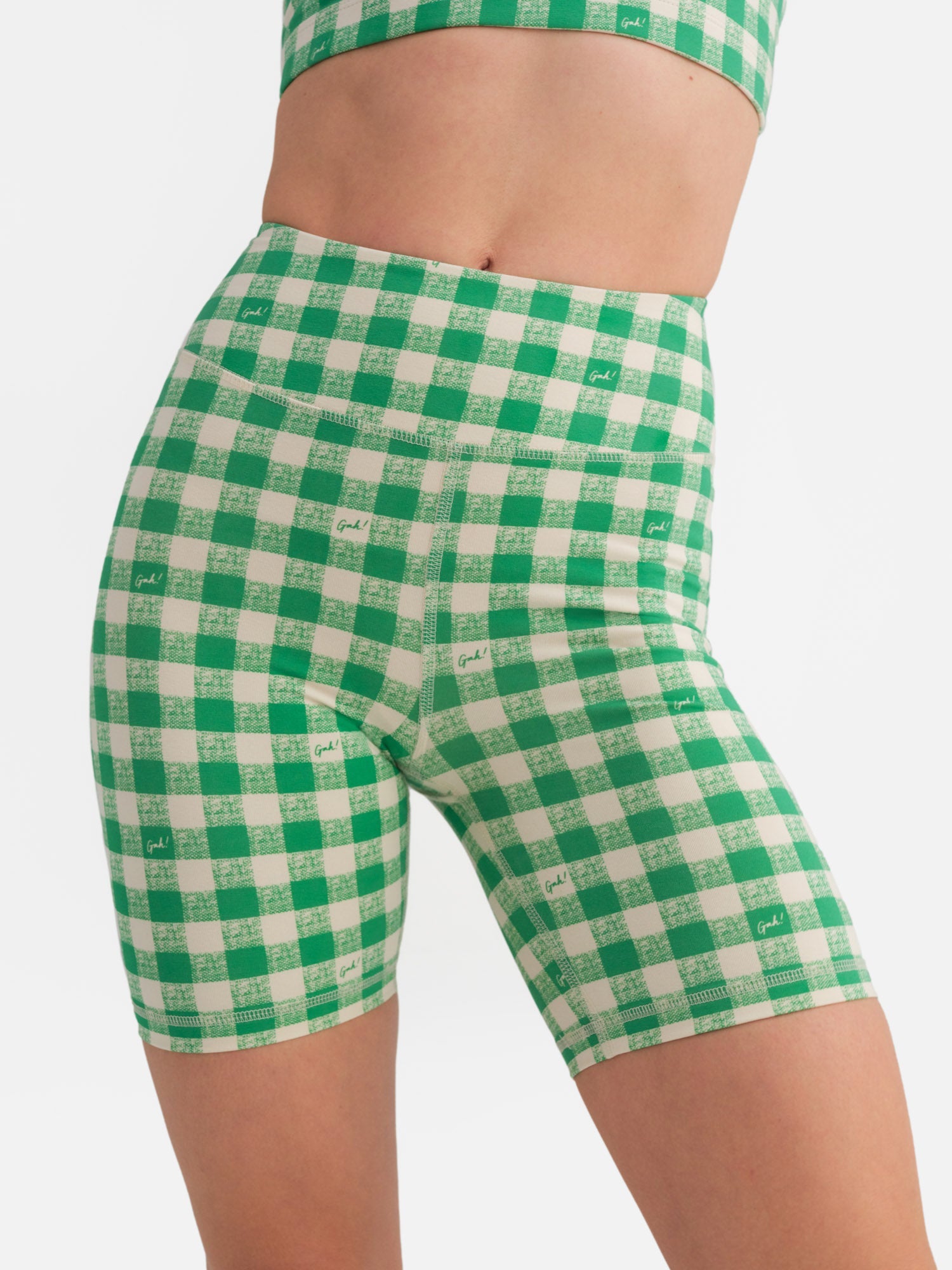 Organic Stretch Biker Short | Basil Gingham