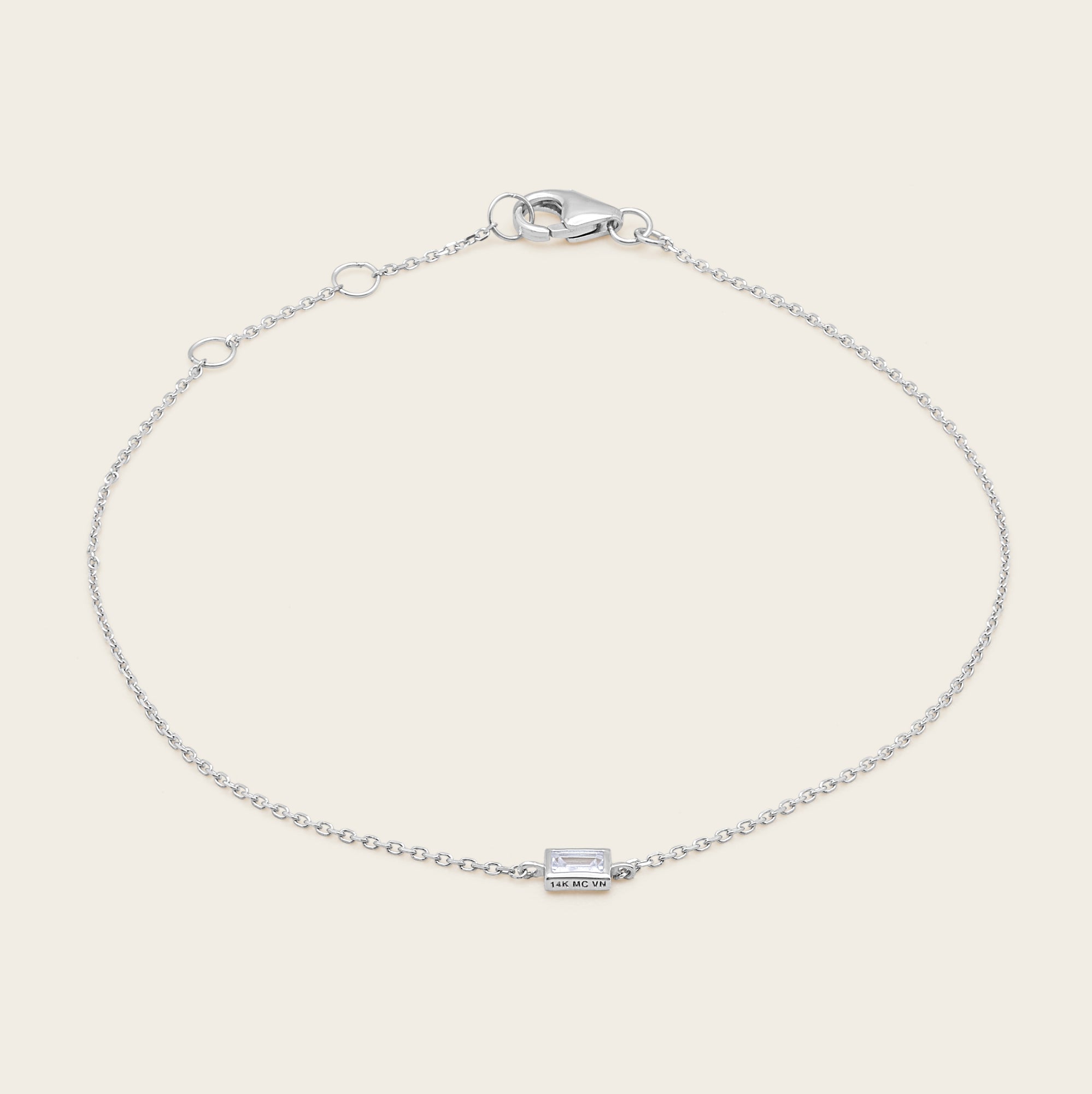 Womens | 14K Solid White Gold | Solitaire Baguette Bracelet | 0.12 CTW Diamonds