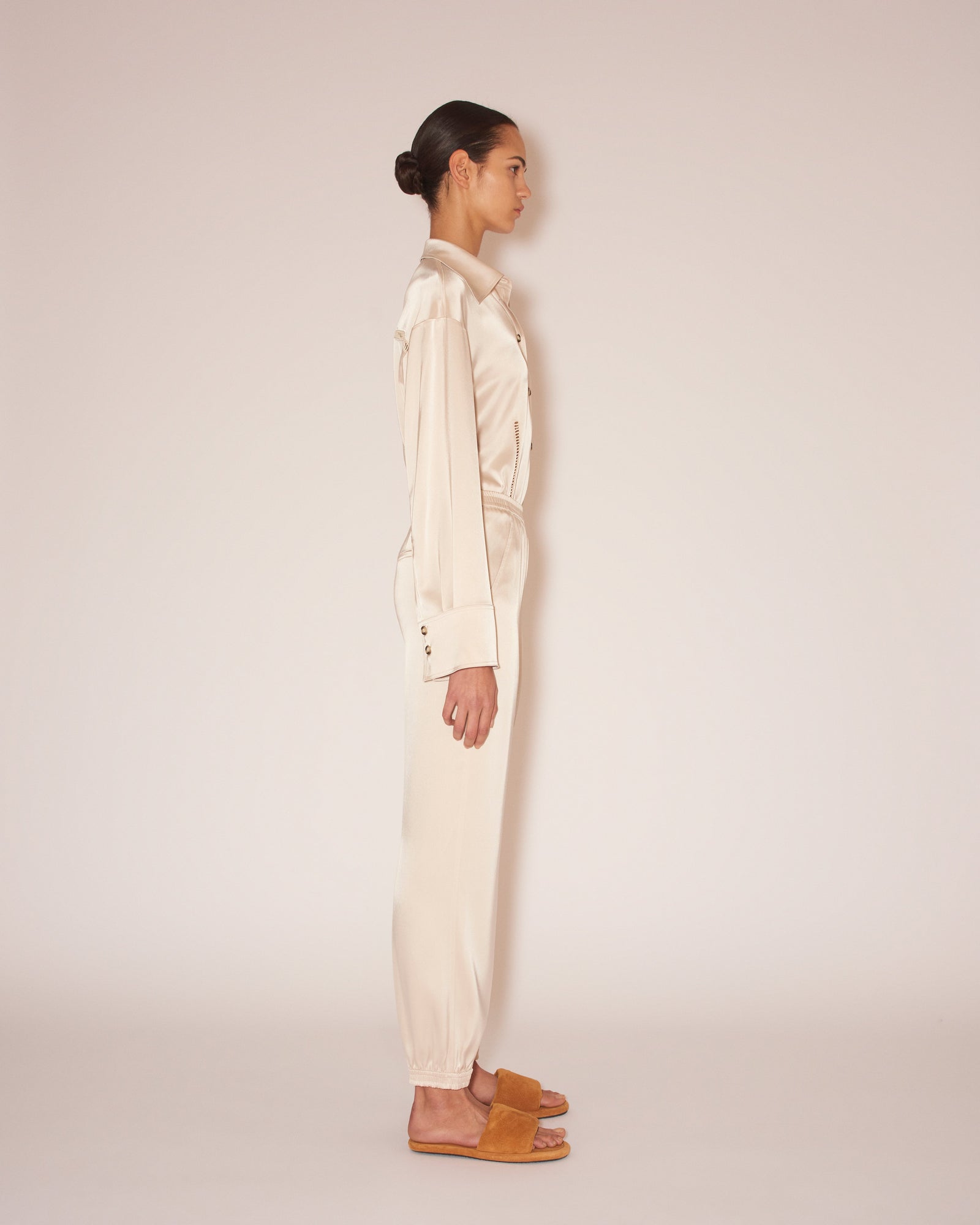 Jolien Slip-Satin Tapered Pants | Creme