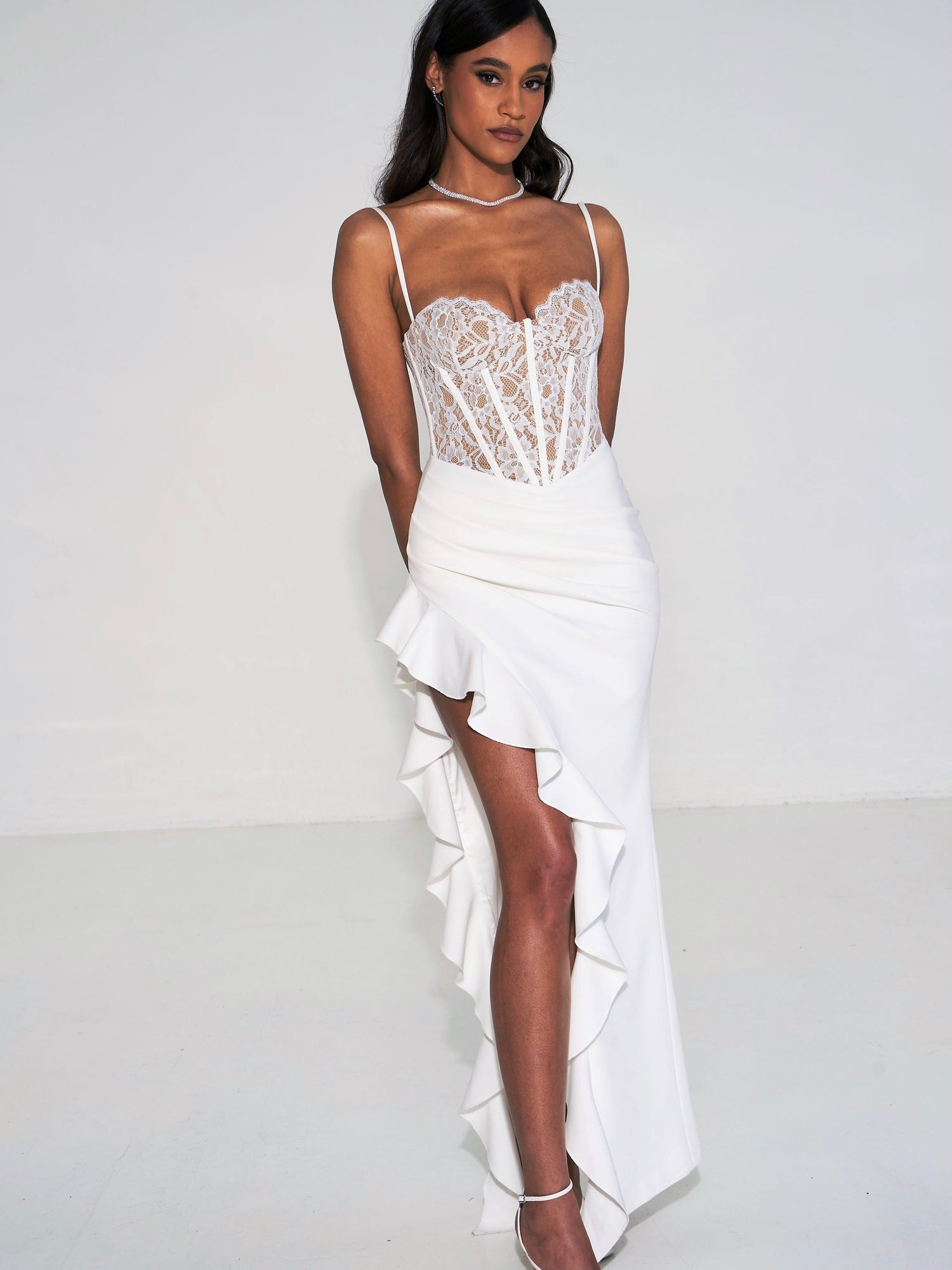 Junia Lace Corset Maxi Dress | White