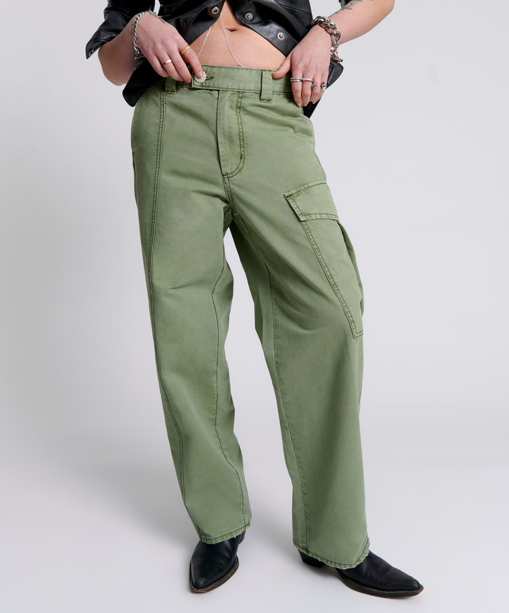 New Fiction Low Waist Wide Leg Cargo Denim Jeans | Khaki