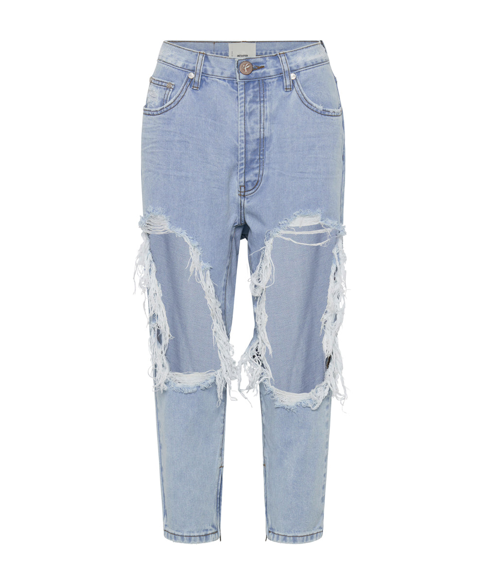 Kingpins Low Waist Cropped Boyfriend Denim Jeans | Blue Latte