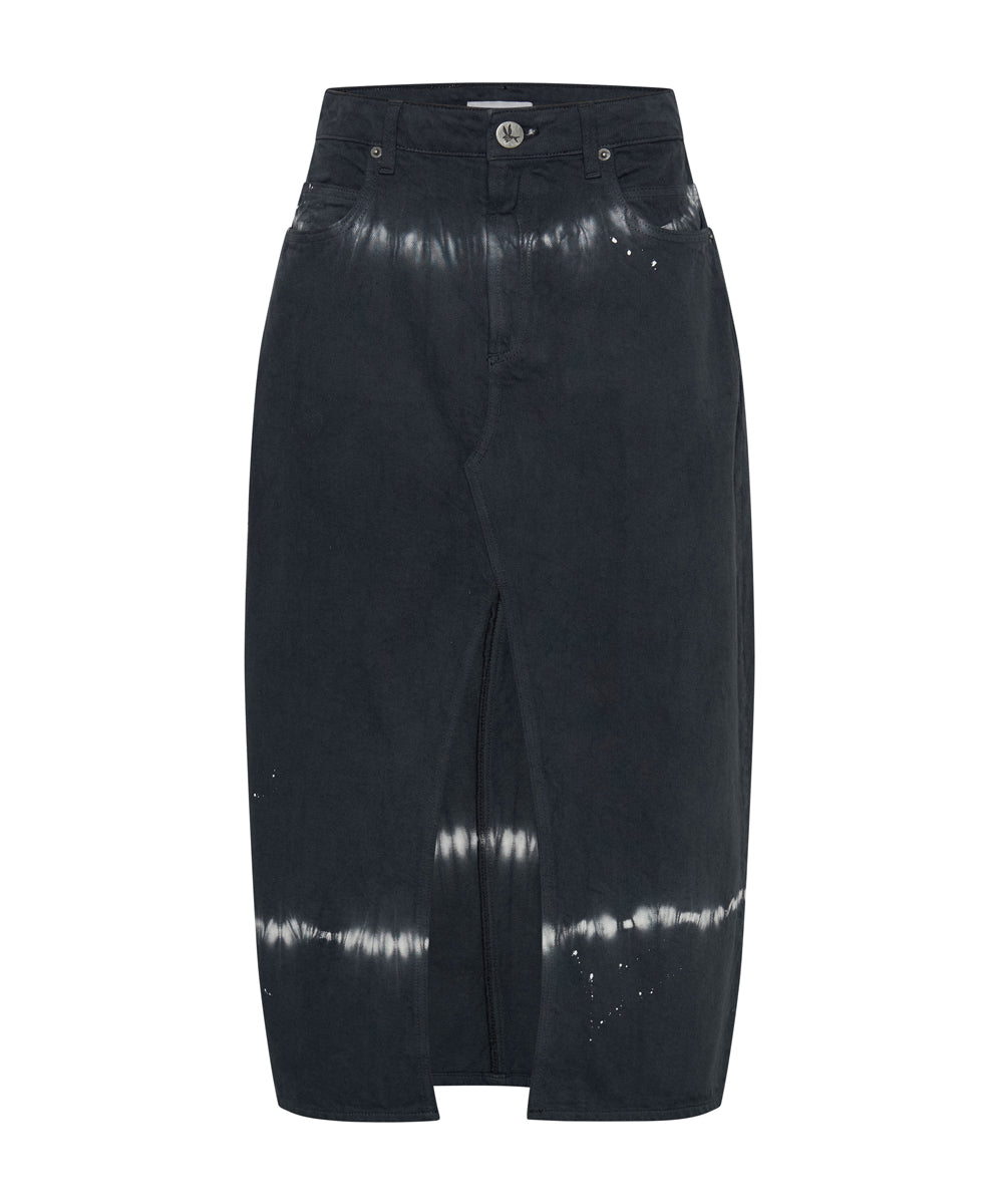 Rocko Mid Waist Long Length Denim Skirt | Black Magic