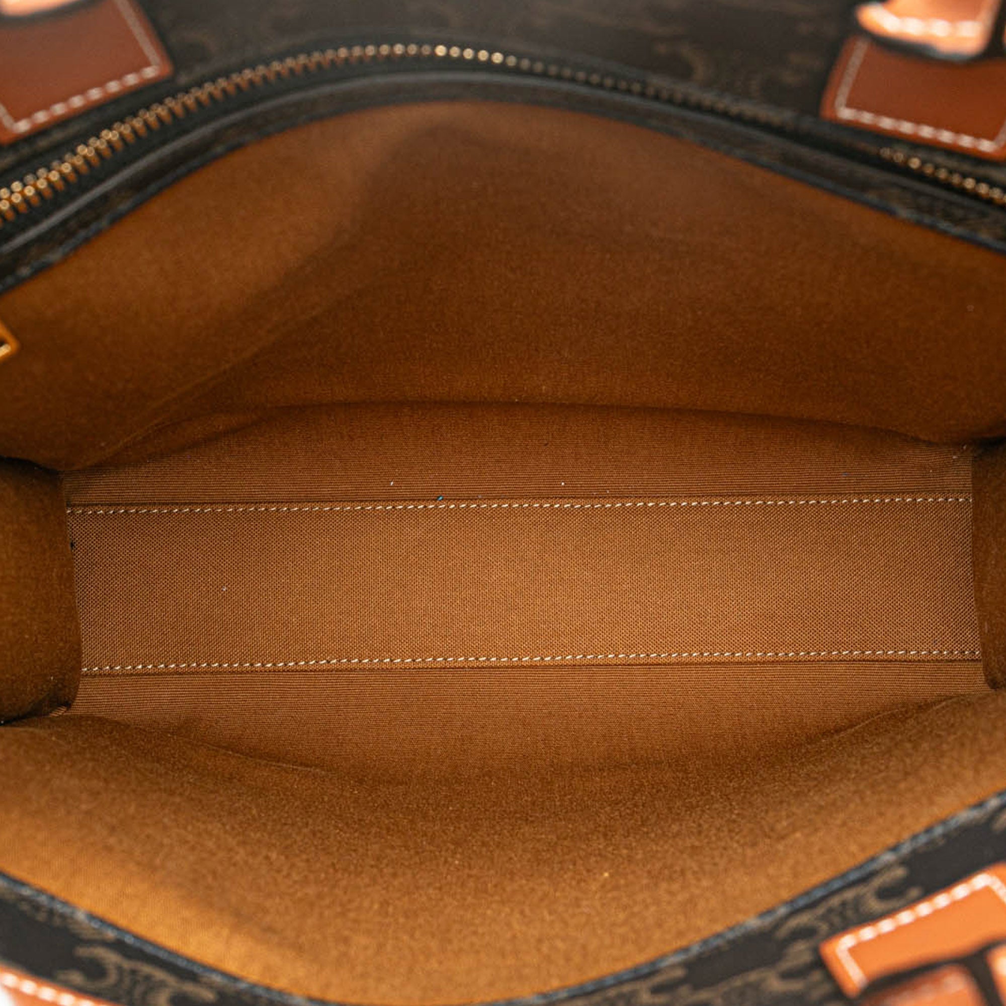 Celine | Pre-Owned Small Paris Print Triomphe Coated Canvas Vertical Cabas Tote | Brown/Dark Brown