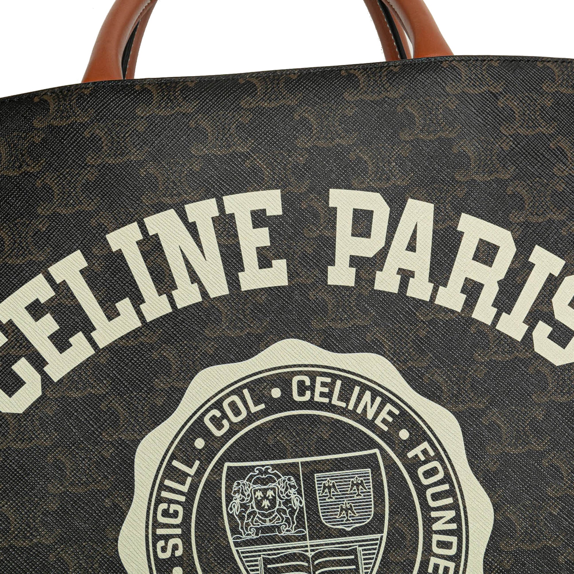 Celine | Pre-Owned Small Paris Print Triomphe Coated Canvas Vertical Cabas Tote | Brown/Dark Brown