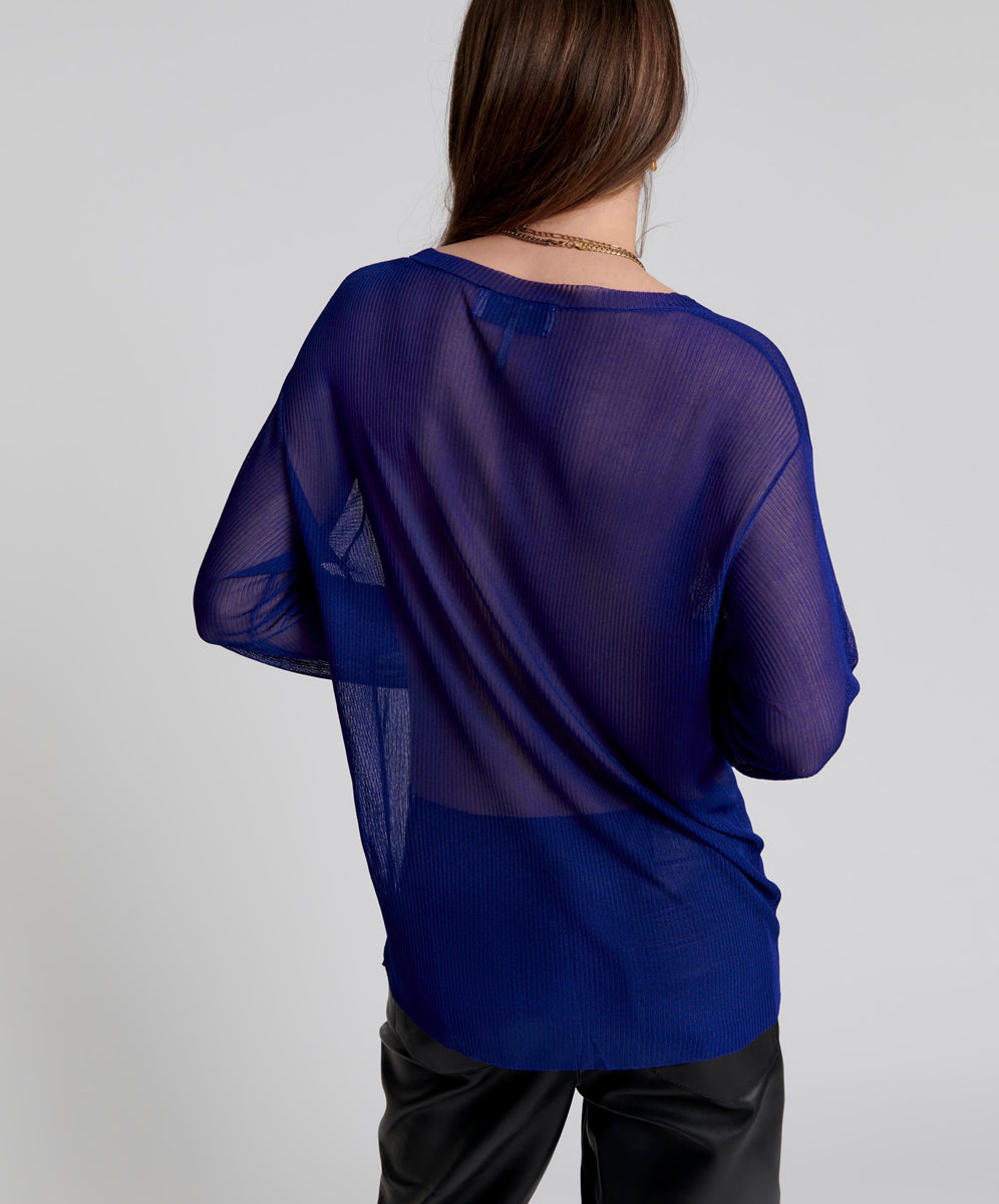 Amity Sheer Rib Longsleeve Sweater | Cobalt