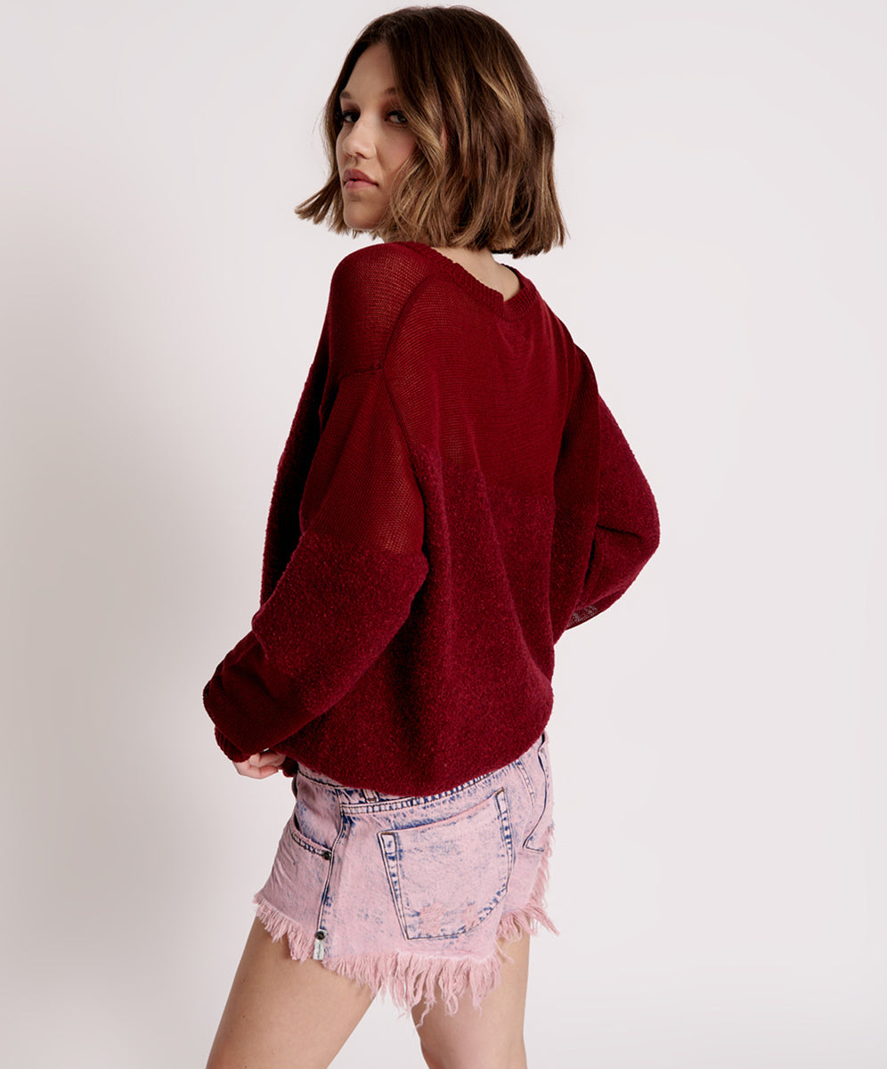 Shattered Crew Knit Sweater | Wine