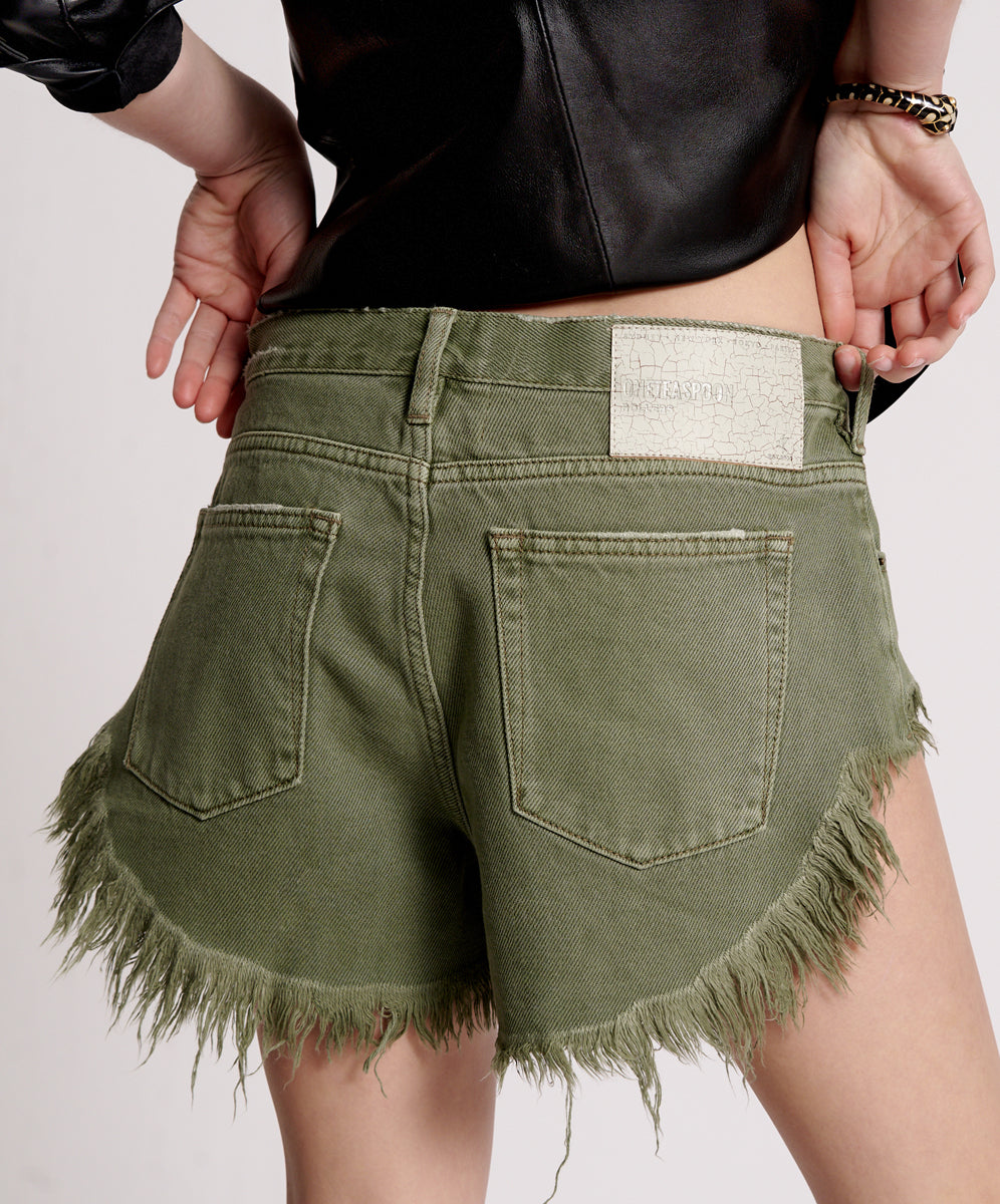 Rollers Low Waist Denim Shorts | Military Khaki