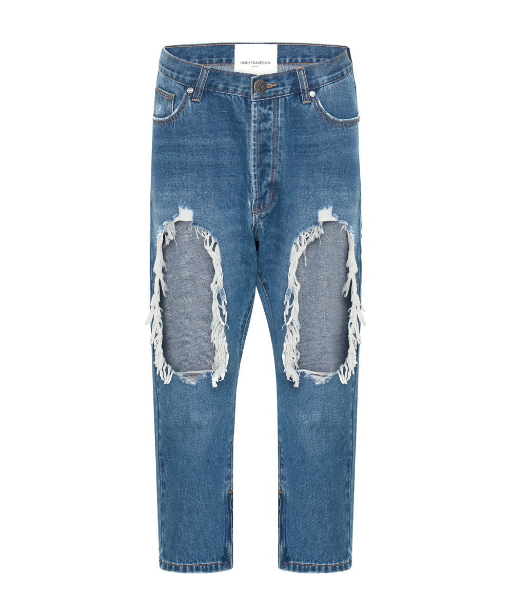 Kingpins Low Waist Cropped Boyfriend Denim Jeans | Bay Blue