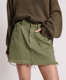 2020 High Waist Mini Denim Skirt | Military Khaki