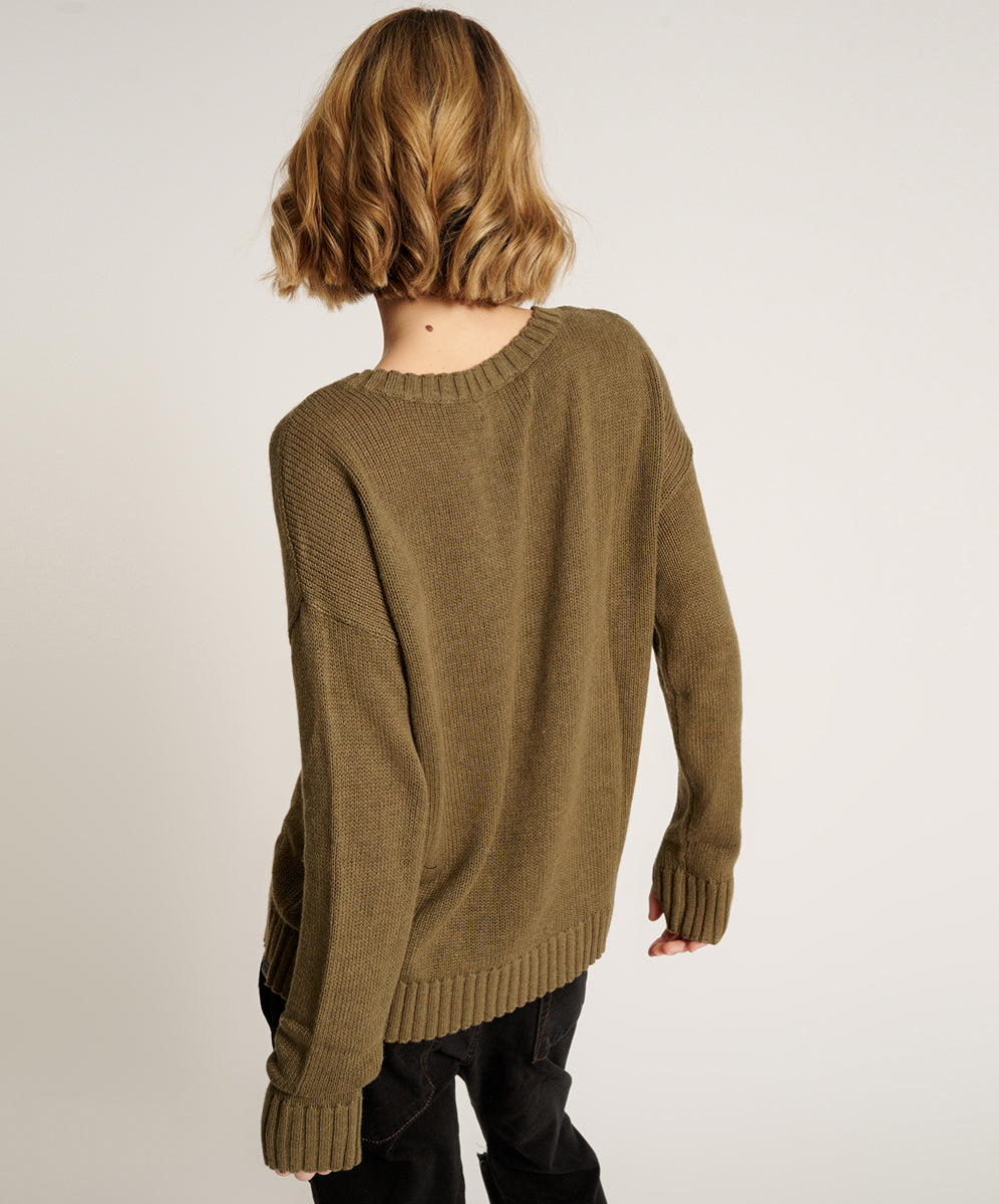 Classic Pocket Chunky Knit Sweater | Khaki