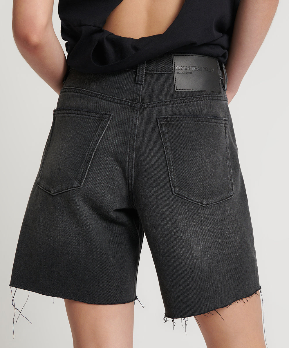 Jacksons Mid Waist Wide Leg Denim Shorts | Storm Grey