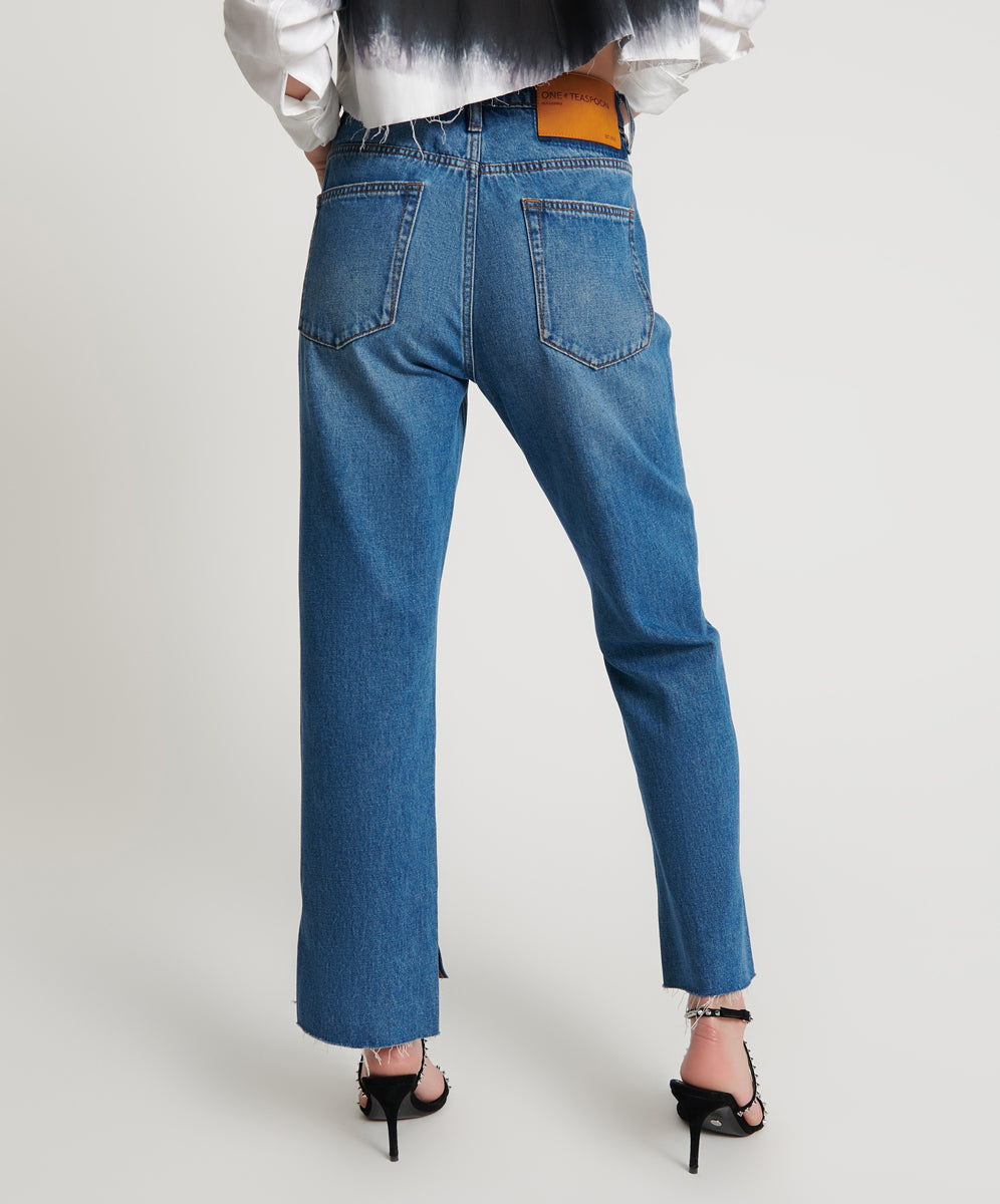 Hooligans Low Waist Relaxed Straight Leg Denim Jeans | Bay Blue