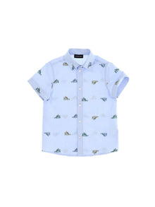 Boys | Striped Shirt With Sneakers Print | Cream/Sky Blue