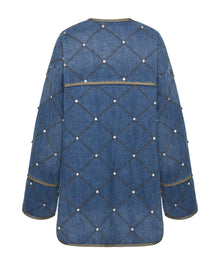 Quilted Crystal Studded Denim Jacket | Bay Blue