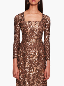 Sequin Lattice Sleeved Gown | Black/Gold