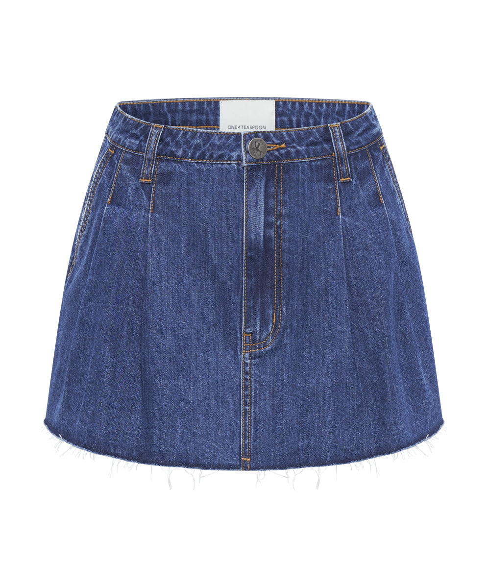 Pleated Micro Denim Mini Skirt | Blue Moon