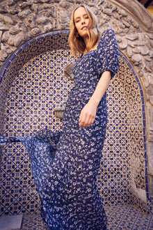 Plaid Floral Crepe Maxi Dress | Ink Multi