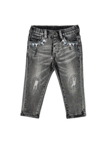 Boys | Embroidered Denim Trousers | Medium Grey/Black