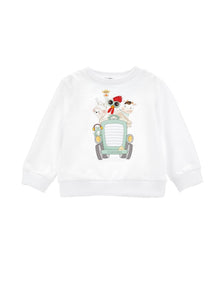 Boys | Printed Crewneck Sweatshirt | White/Jade Green