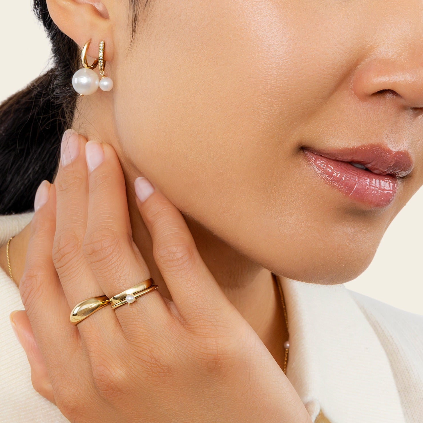 Womens | 14K Solid Yellow Gold | Large Pearl Huggies | Freshwater Pearls