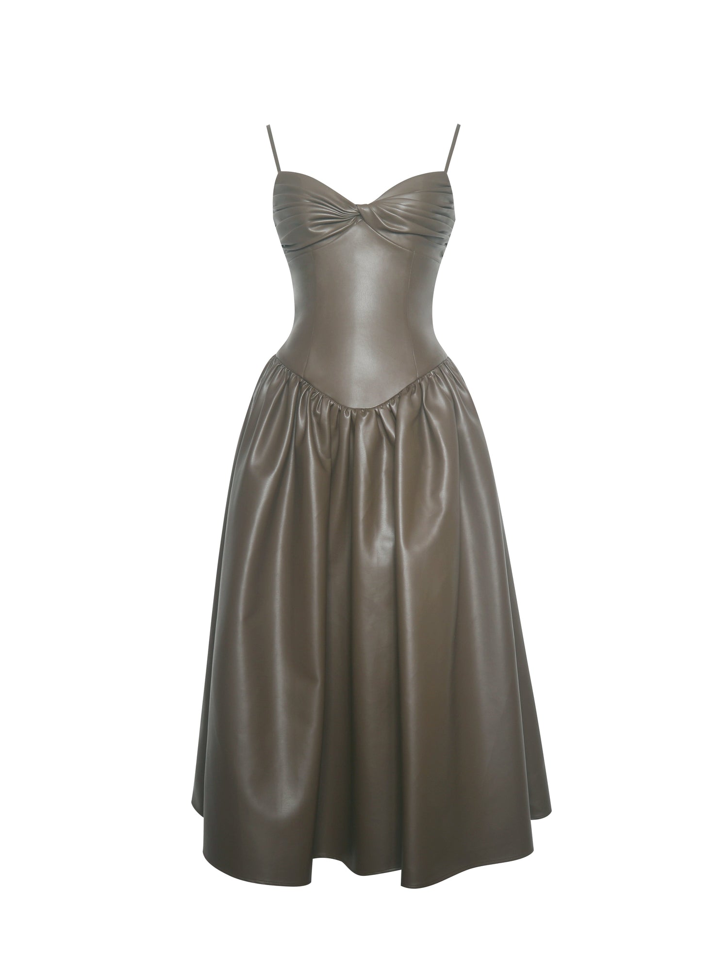 Parisia Vegan Leather Drop Waist Midi Dress | Cocoa