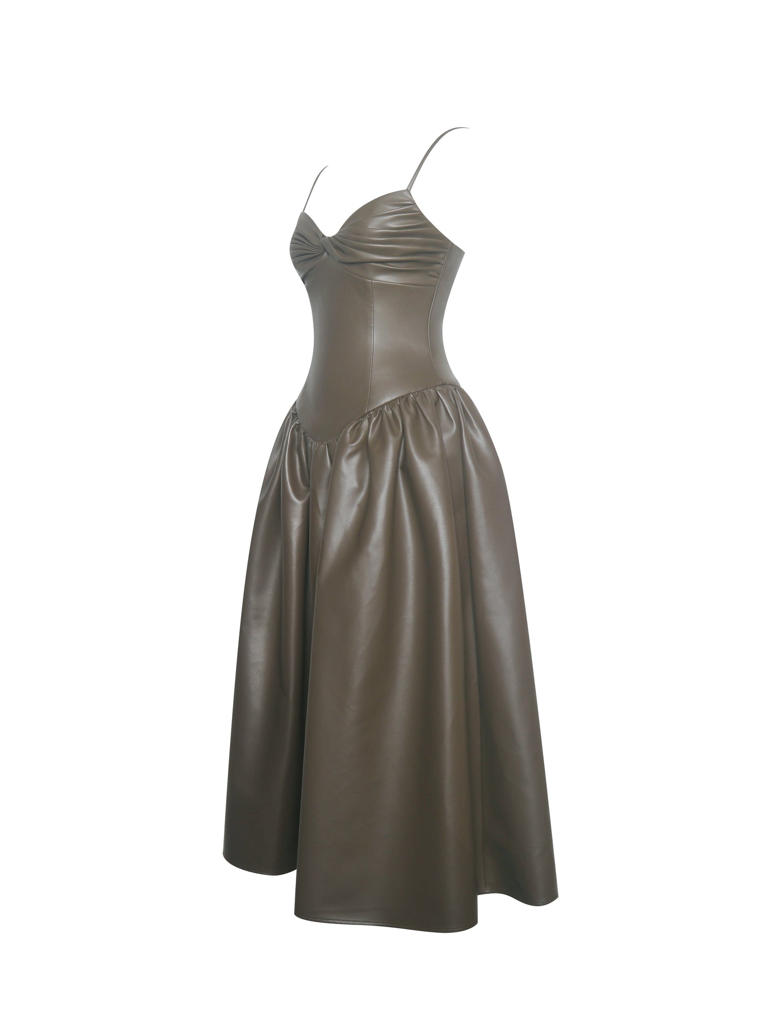 Parisia Vegan Leather Drop Waist Midi Dress | Cocoa