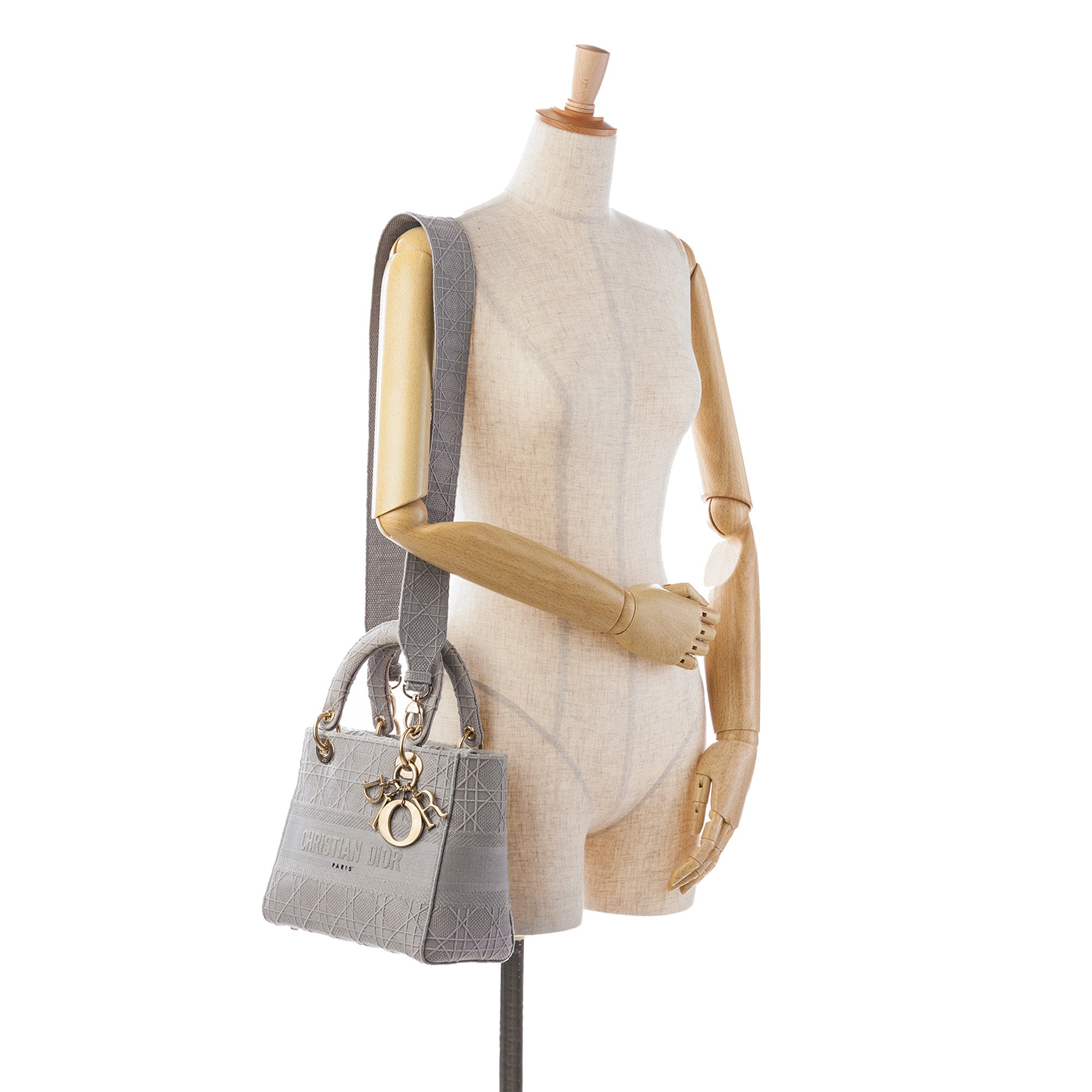 Dior | Pre-Owned Medium Canvas Cannage Lady D Lite - V | Gray/Light Gray