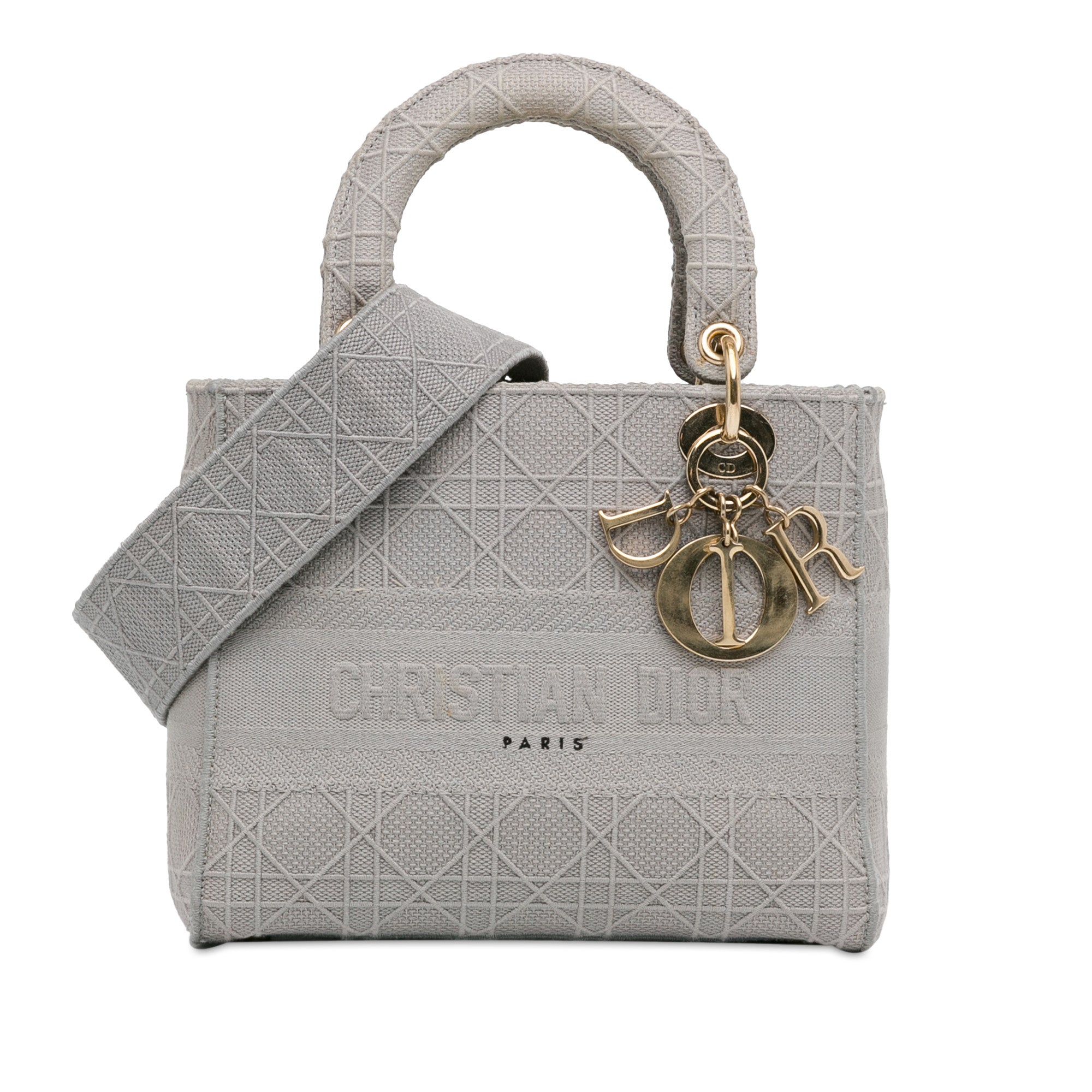 Dior | Pre-Owned Medium Canvas Cannage Lady D Lite - V | Gray/Light Gray