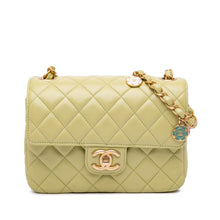 Chanel | Pre-Owned Mini Square Lambskin Casino Royale Charms Single Flap | Green/Light Green