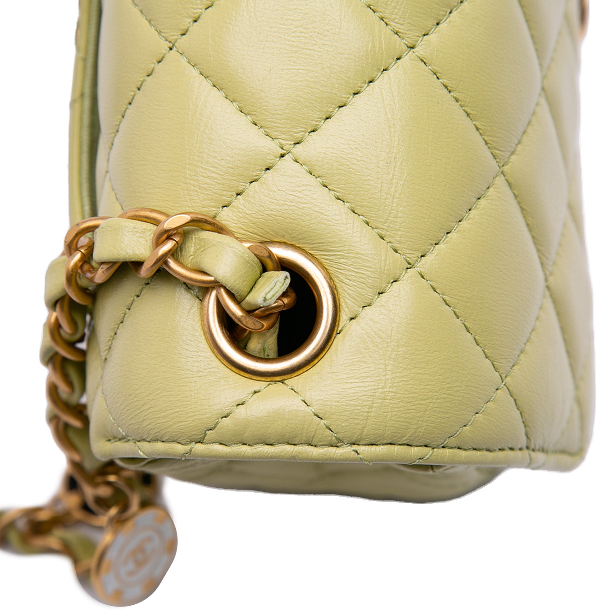 Chanel | Pre-Owned Mini Square Lambskin Casino Royale Charms Single Flap | Green/Light Green