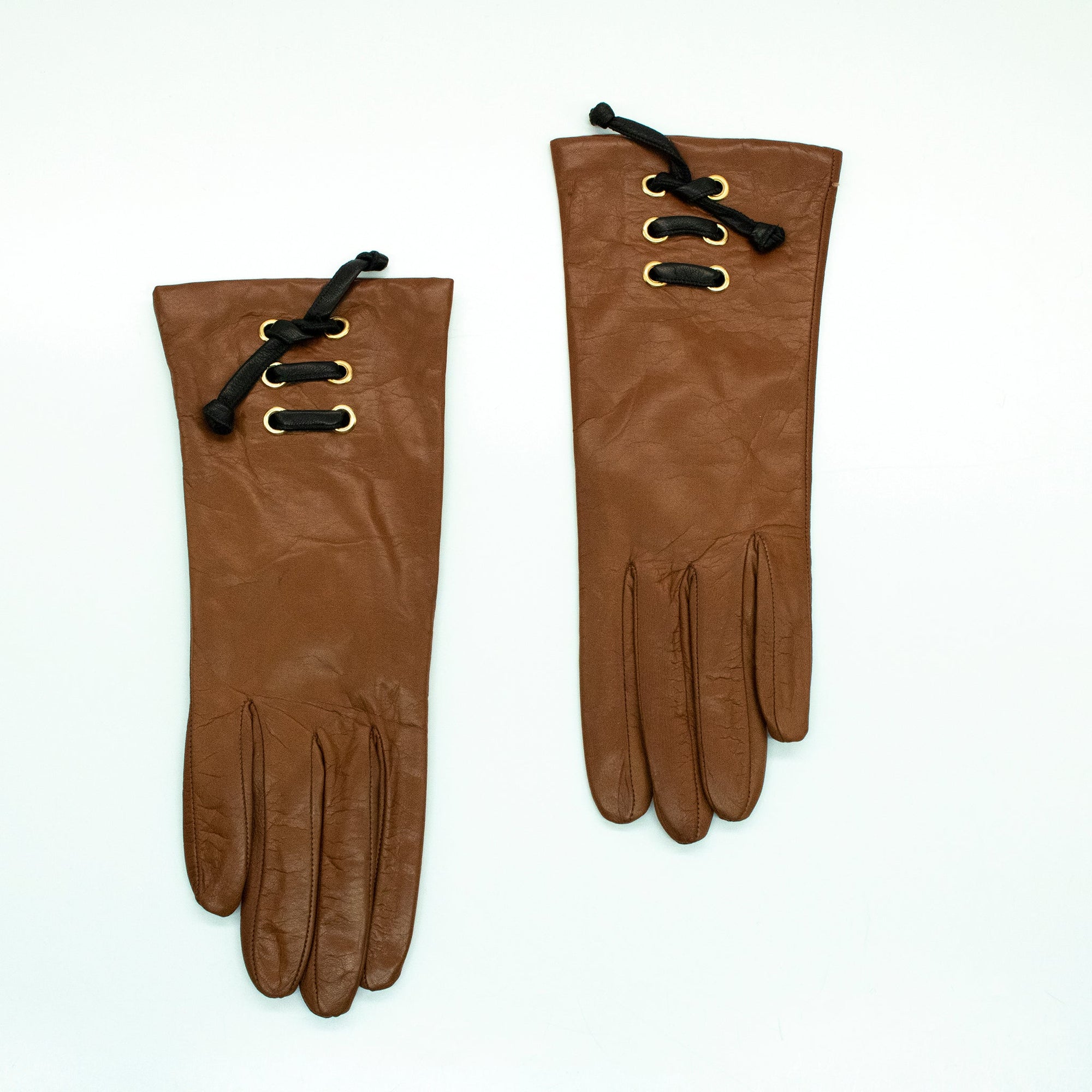 Leather Gloves With Shoelace Accent | Tobacco