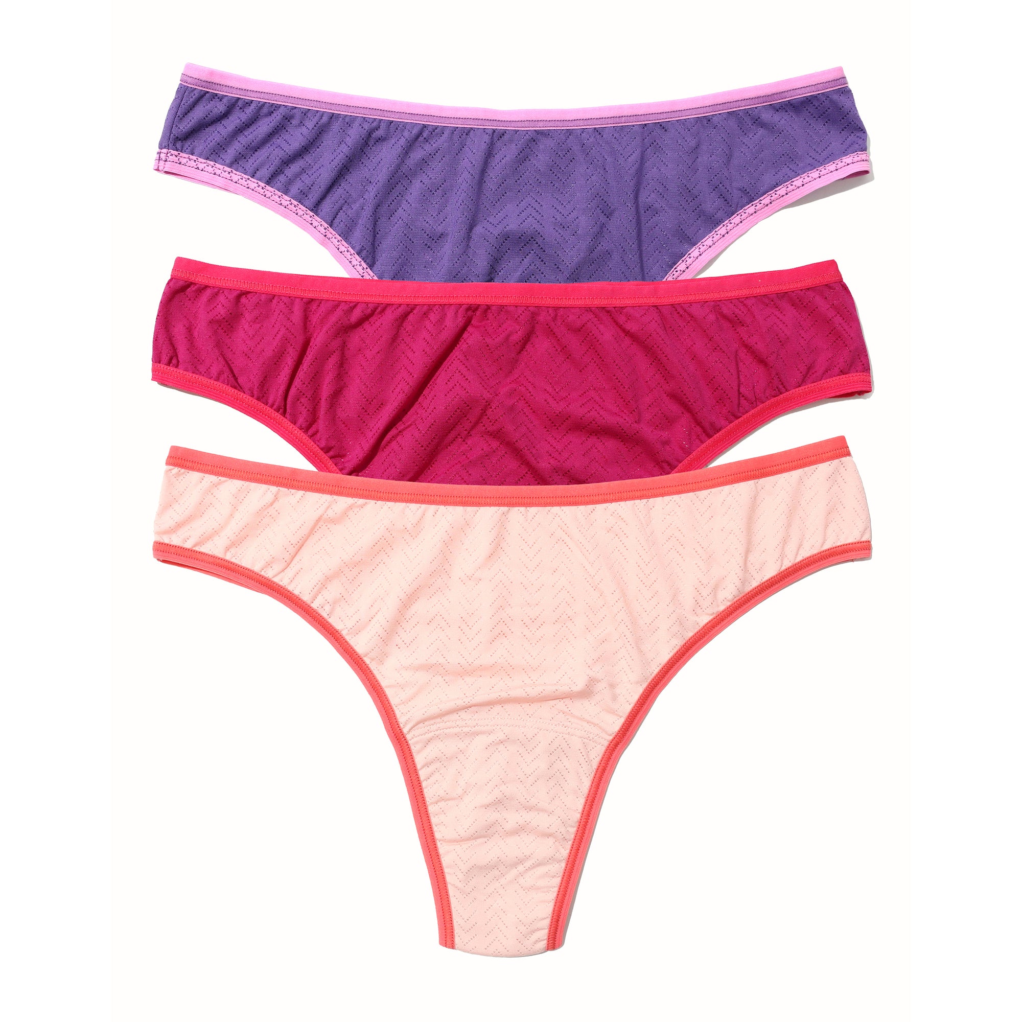 3-Pack Movecalm Natural Rise Thong | Acai Berry/Drifting Horizon, Sweet Nothing/Wild Card, Summer Plum/Morning Glory