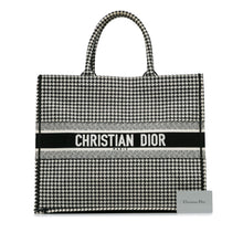 Dior | Pre-Owned Large Canvas Houndstooth Embroidered Book Tote - I | Black