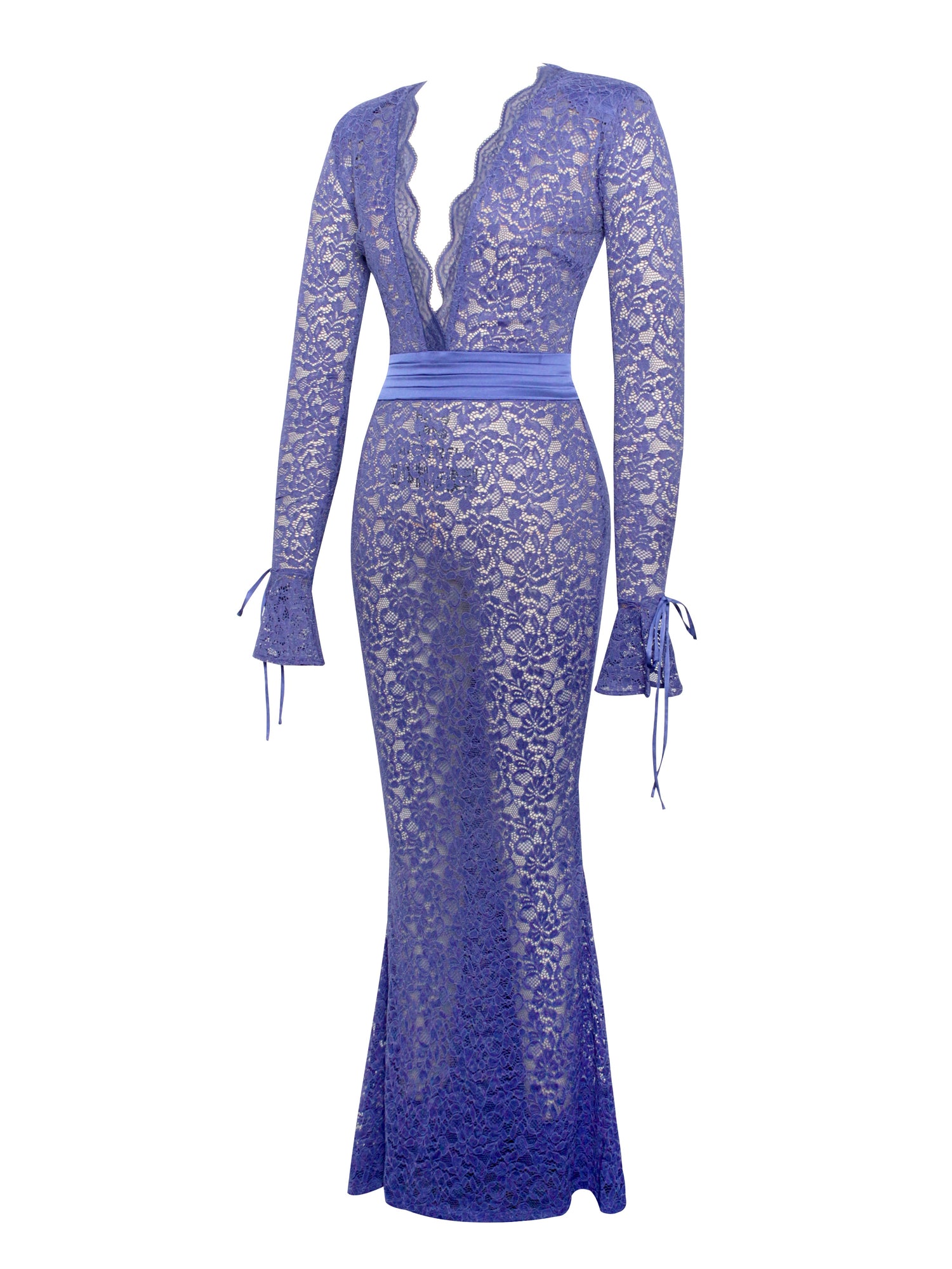 Giada Lace Deep V Long Sleeve Maxi Dress | Navy
