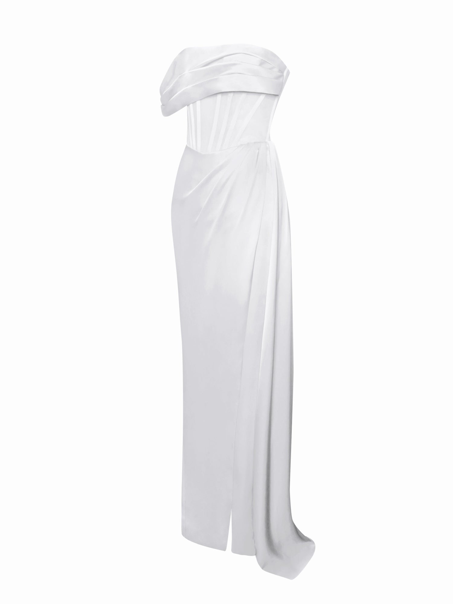 Rebeca Satin High Slit Corset Gown | White