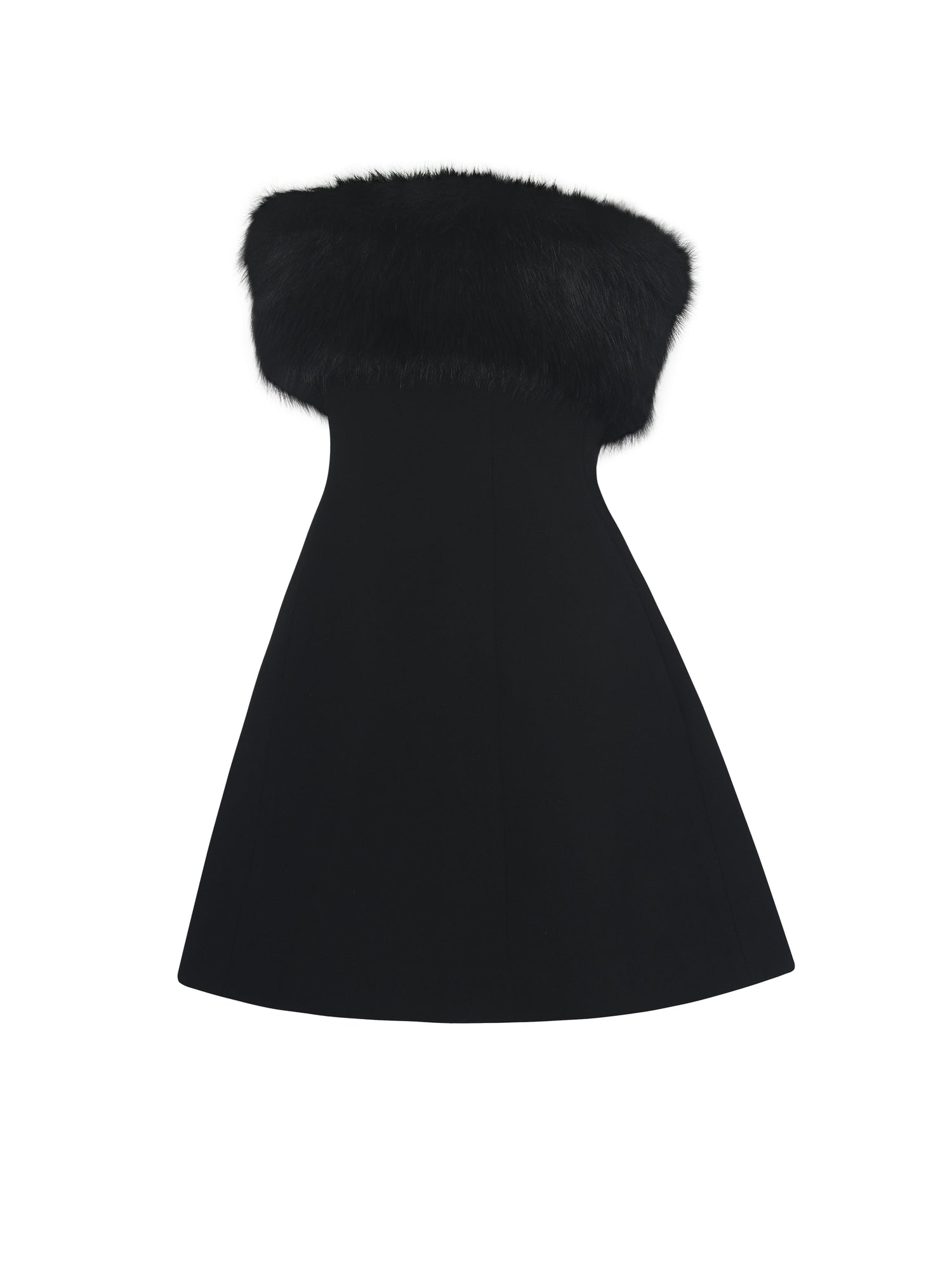 Evelyn Fur-Trimmed Mini A-Line Dress | Black