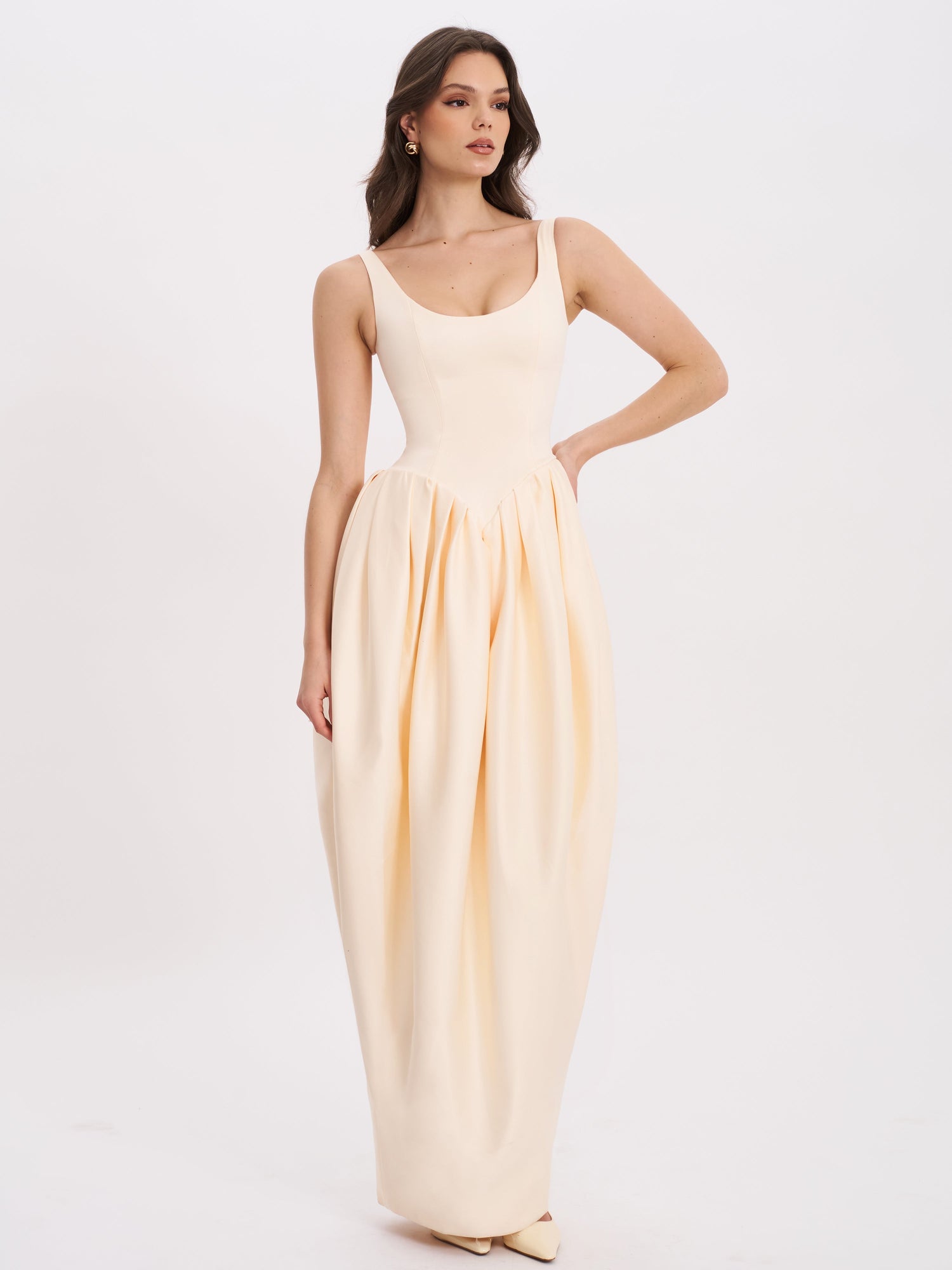 Udana Drop Waist Tulip Gown | Butter Yellow